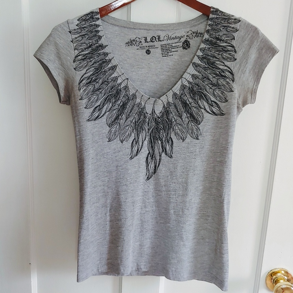 ⚡2 for $15⚡L.O.L. Vintage Top with Feather Detail